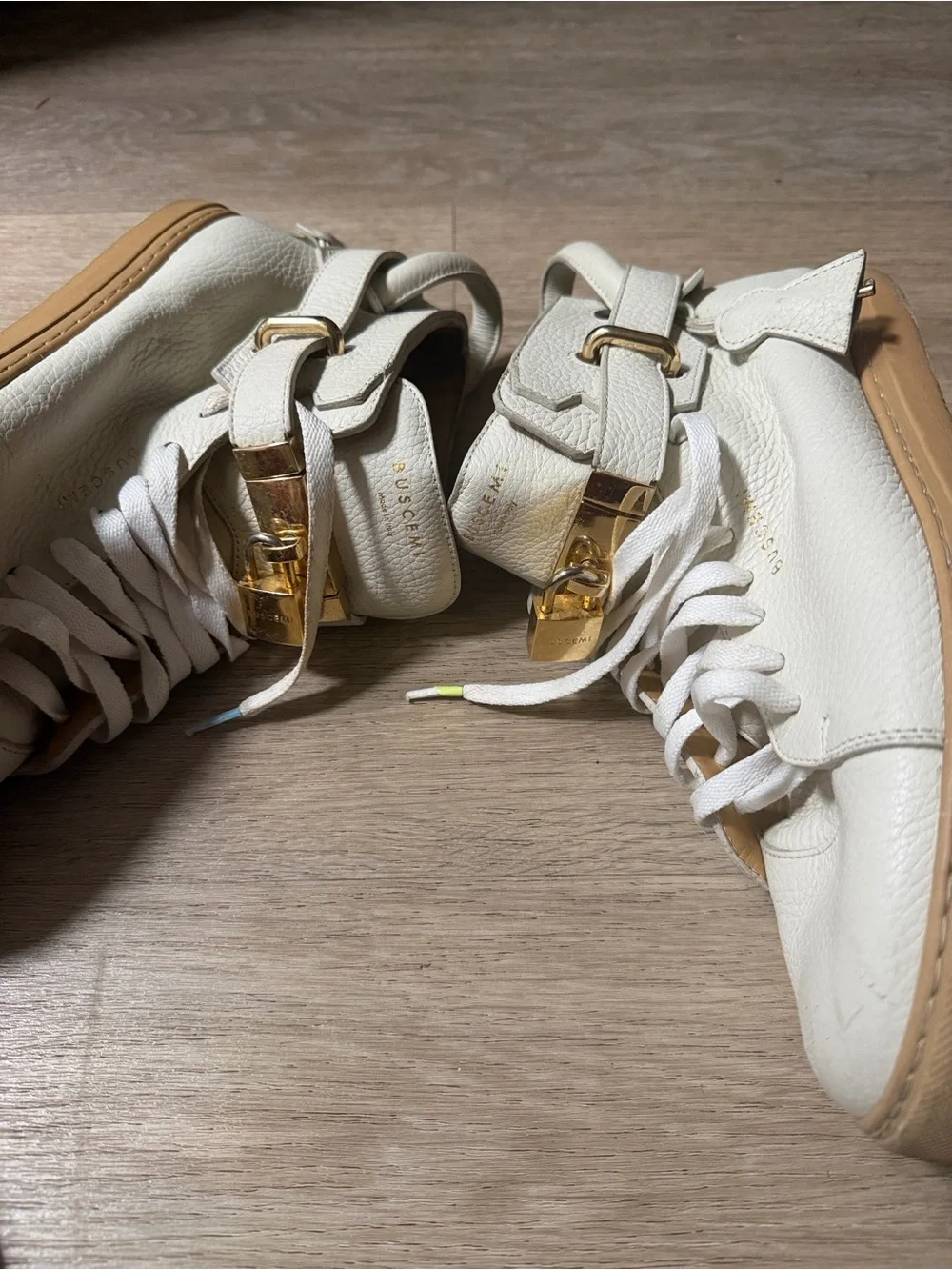 Buscemi Cream Leather Low-Top Sneakers with Gold Hardware